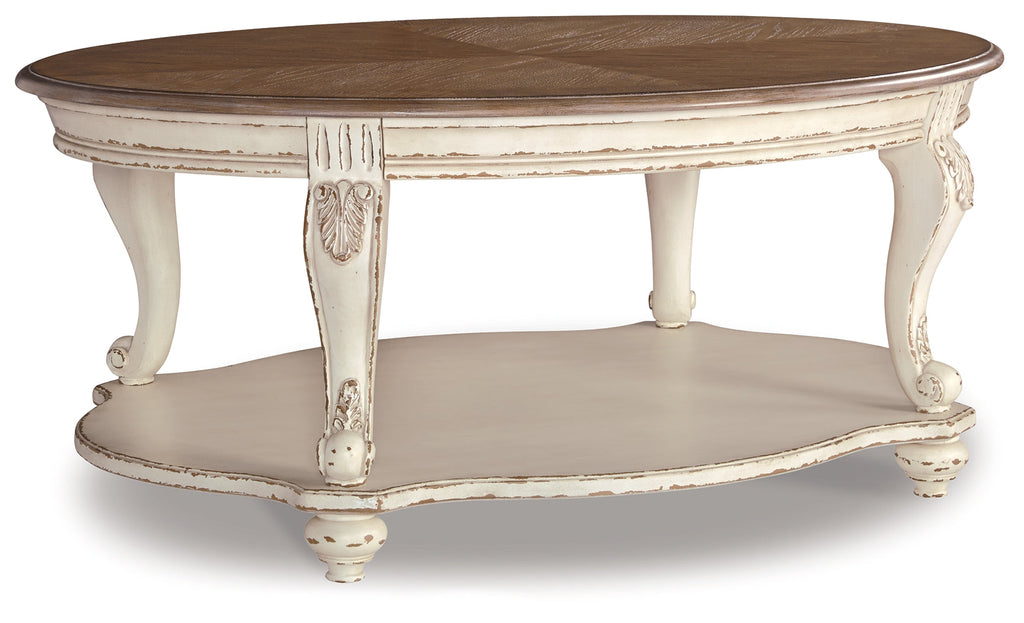 Realyn White/Brown Coffee Table and 2 End Tables