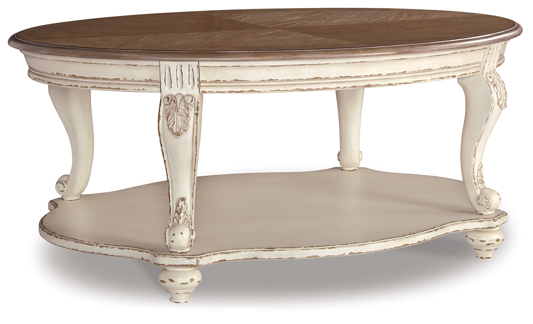 Realyn White/Brown Coffee Table and 2 End Tables