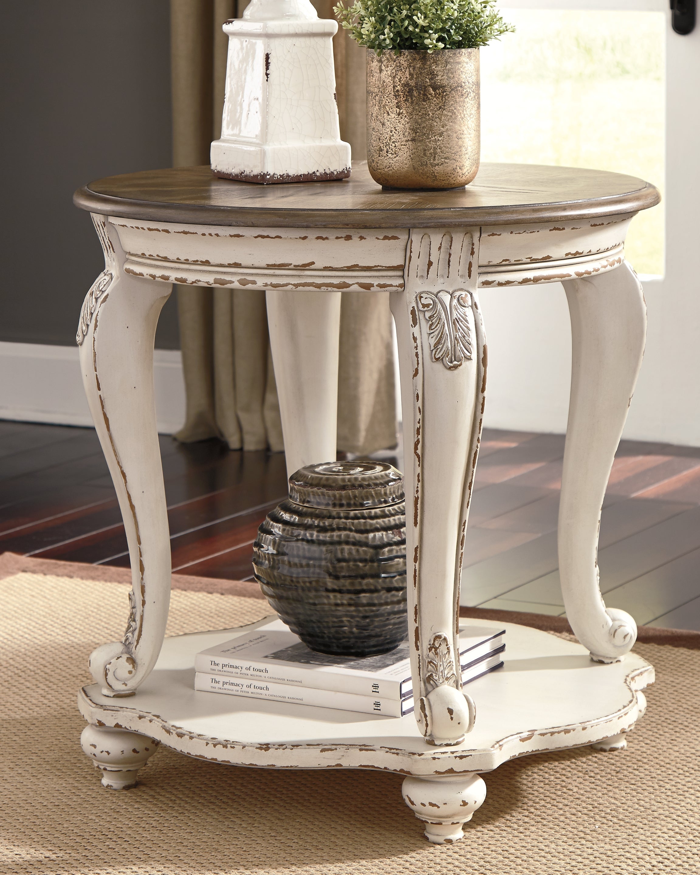Realyn White/Brown Coffee Table and 2 End Tables