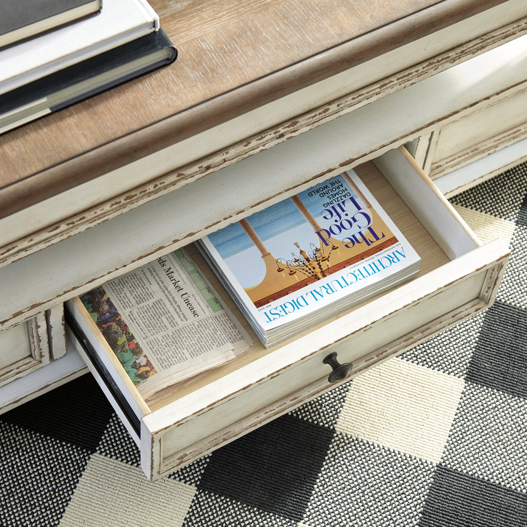 Realyn White/Brown Coffee Table with Lift Top