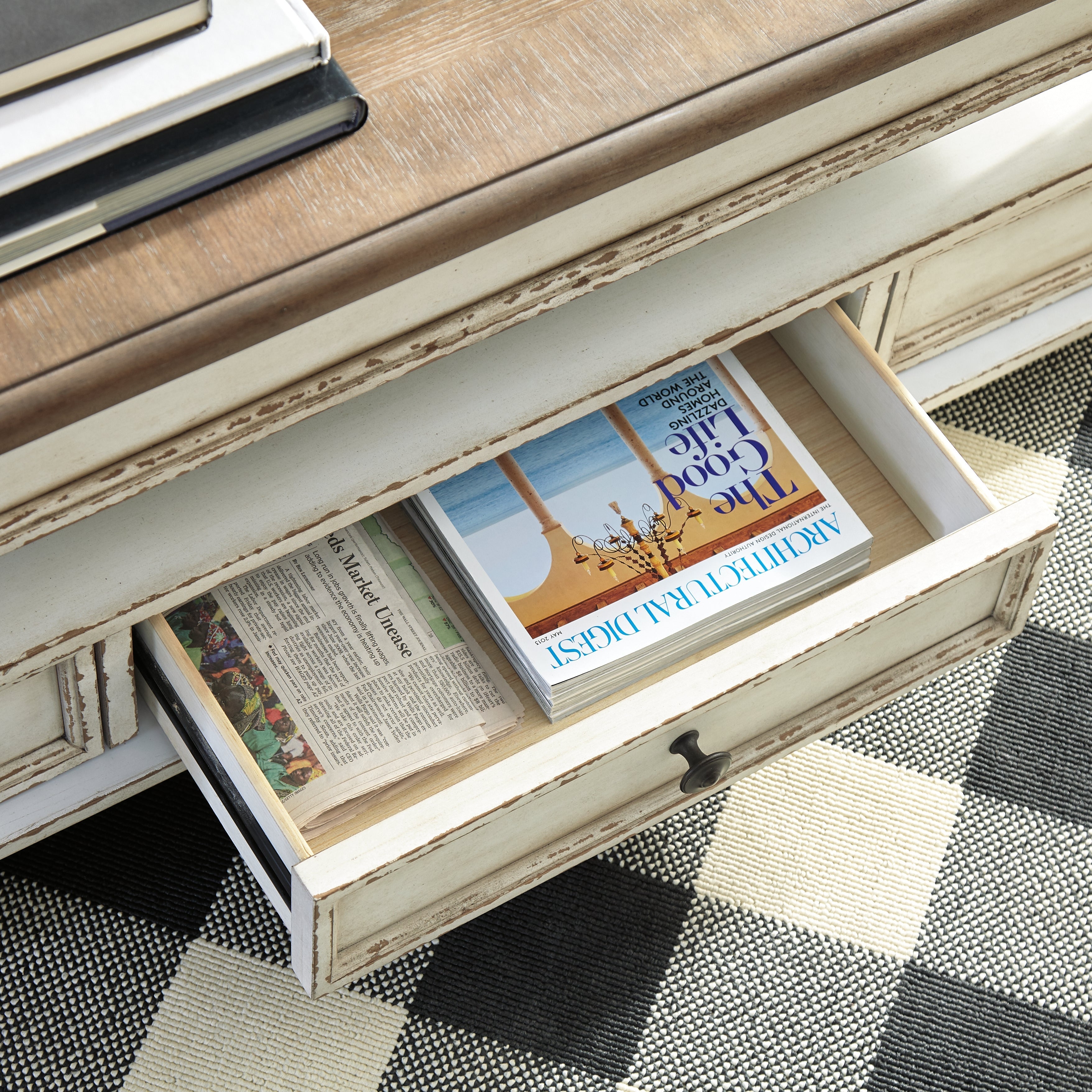 Realyn White/Brown Coffee Table with Lift Top
