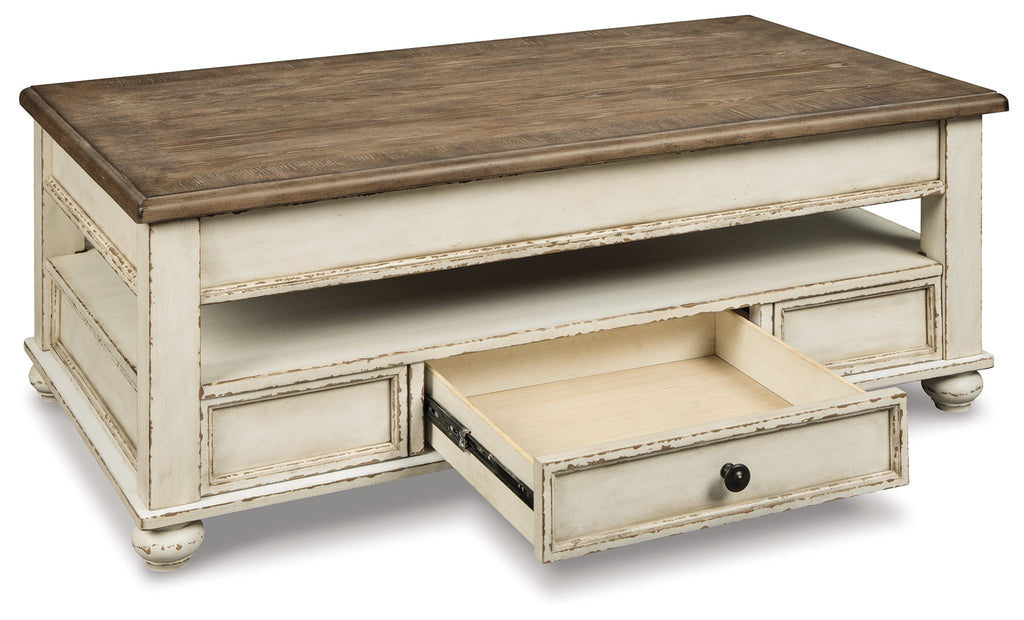 Realyn White/Brown Coffee Table with Lift Top
