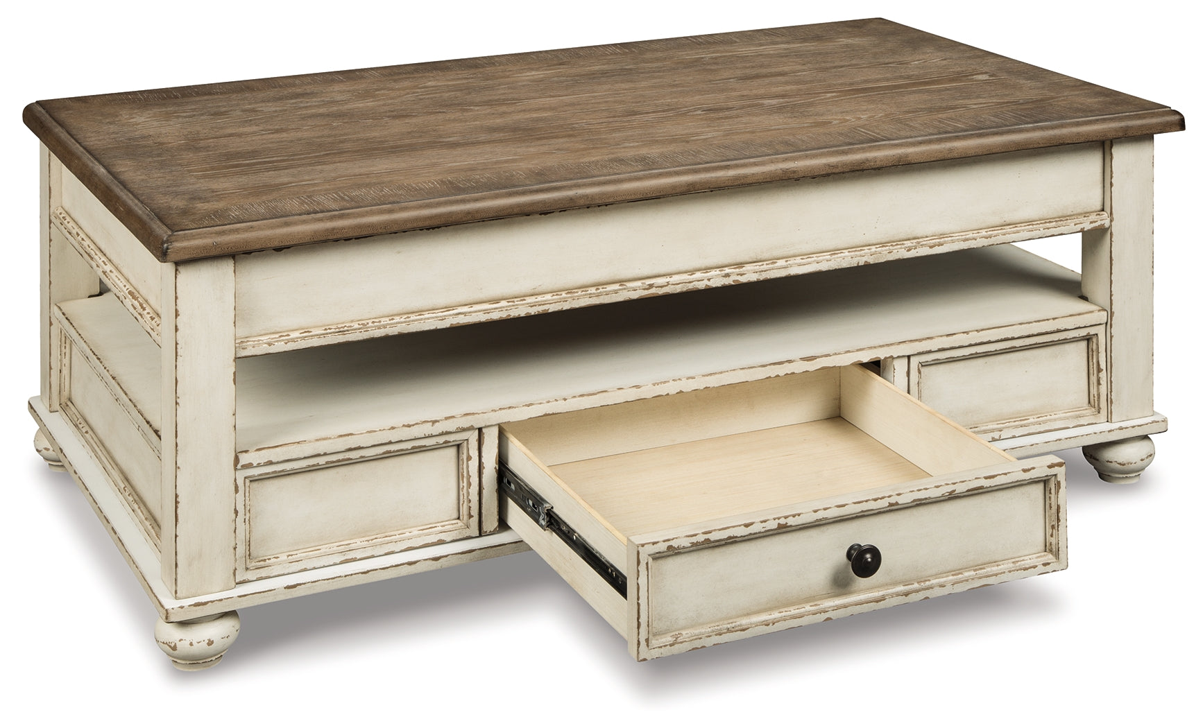 Realyn White/Brown Coffee Table with Lift Top