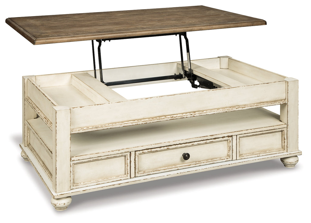 Realyn White/Brown Coffee Table with Lift Top