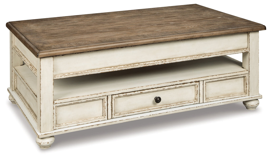 Realyn White/Brown Coffee Table with Lift Top