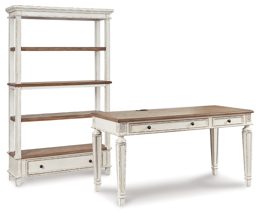 Realyn White/Brown Desk and Bookcase