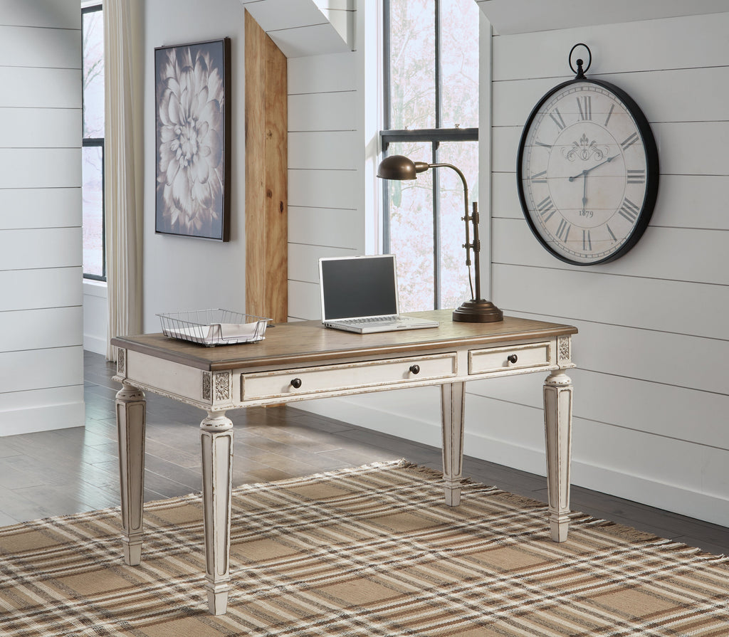 Realyn White/Brown Desk and Bookcase