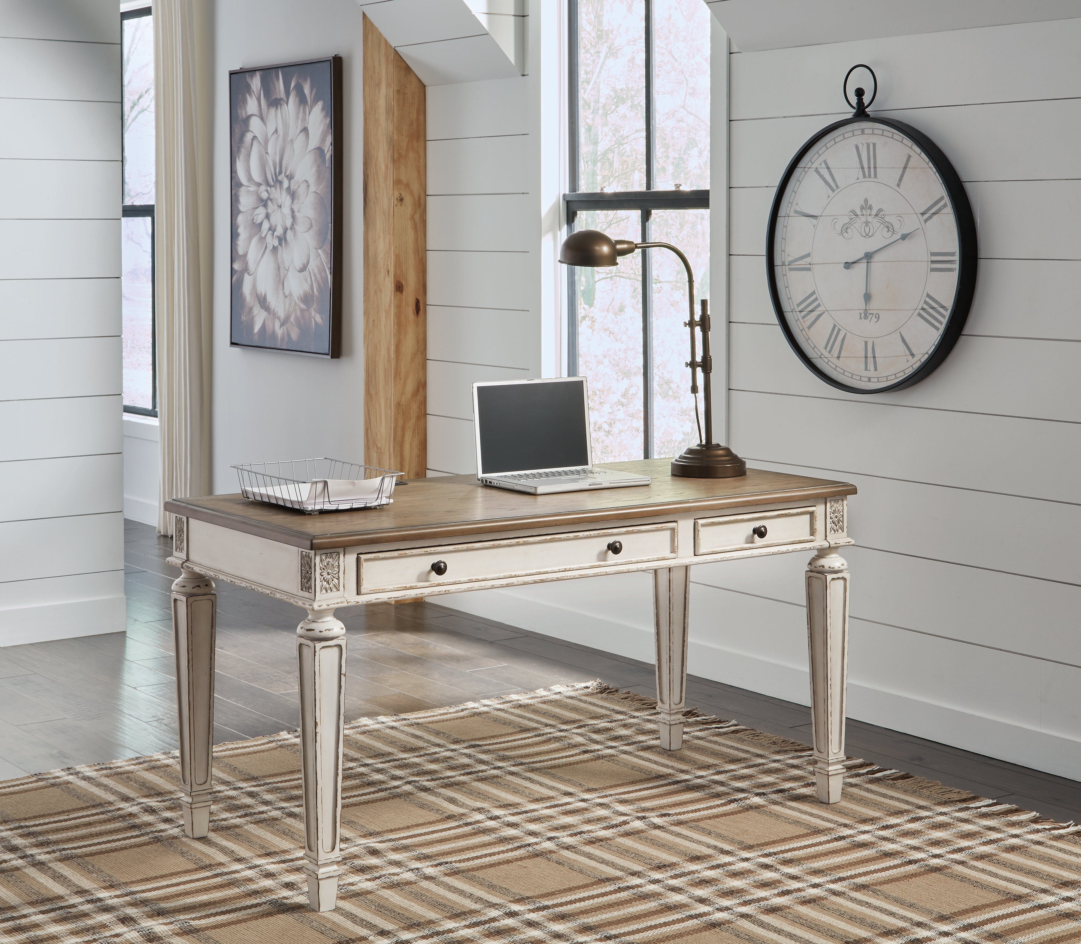 Realyn White/Brown Desk and Bookcase