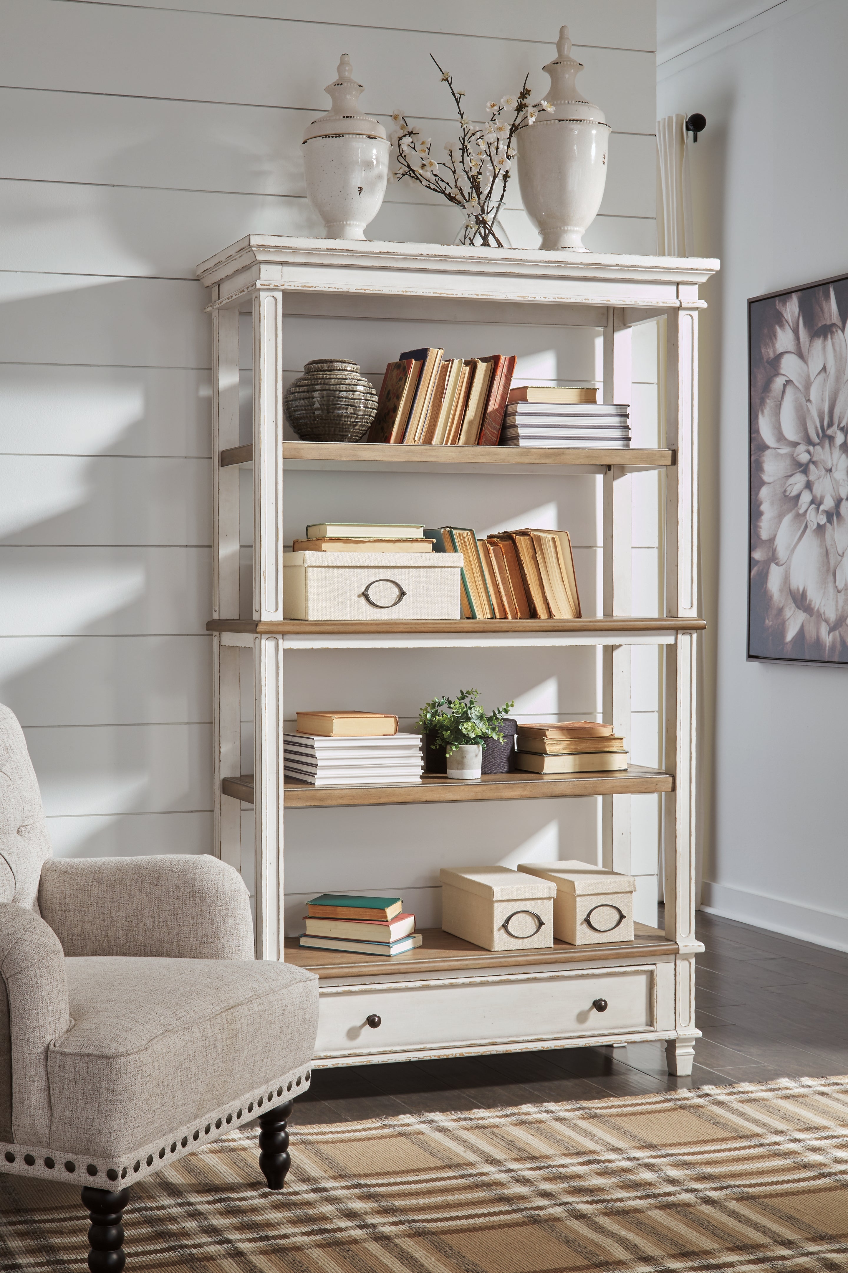Realyn White/Brown Desk and Bookcase