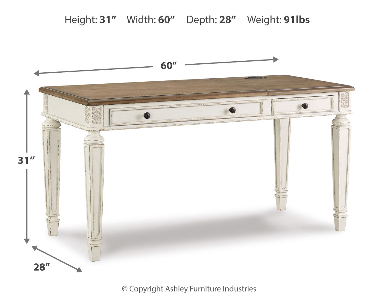 Realyn White/Brown Home Office Lift Top Desk