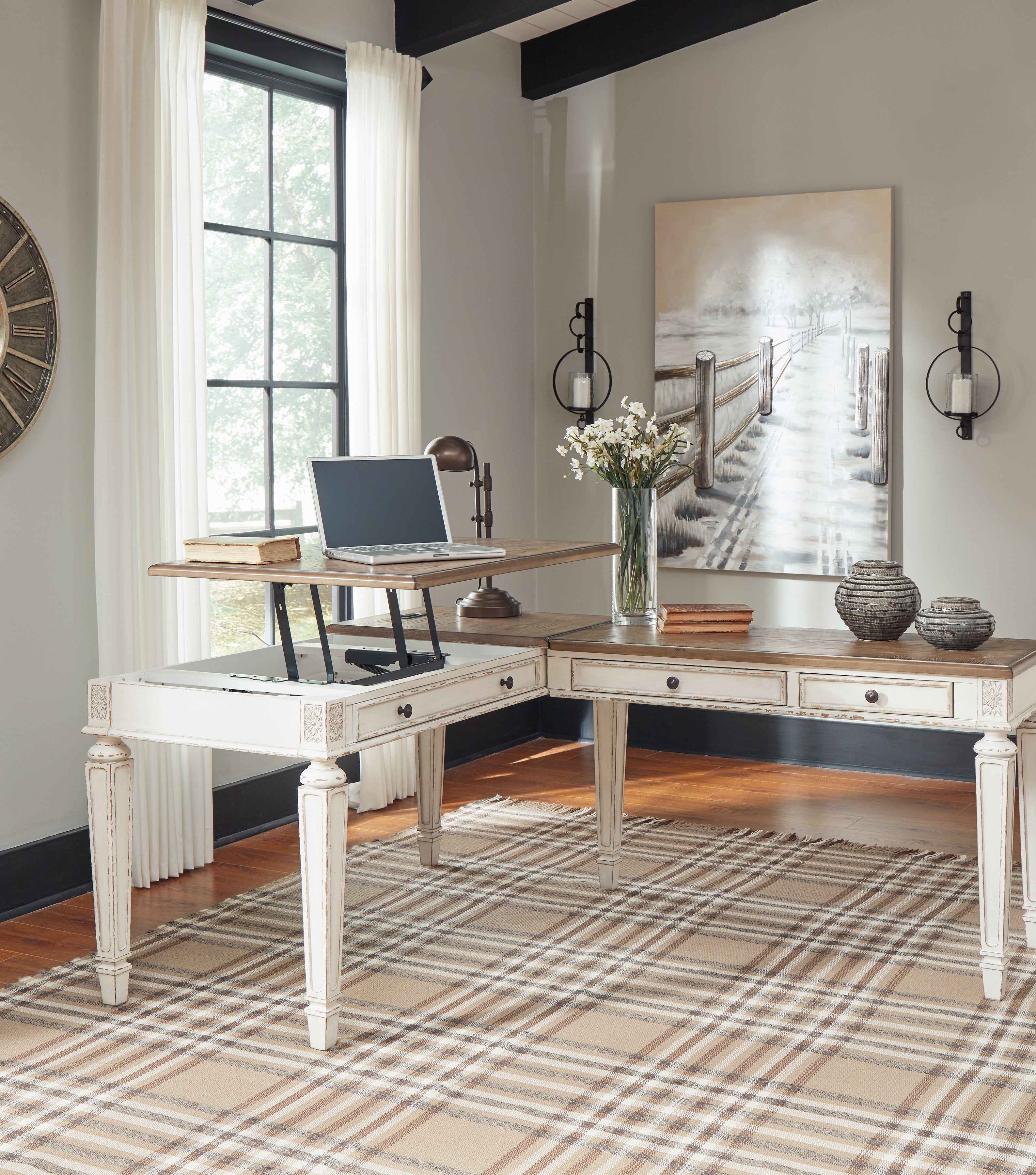 Realyn White/Brown Home Office Lift Top Desk