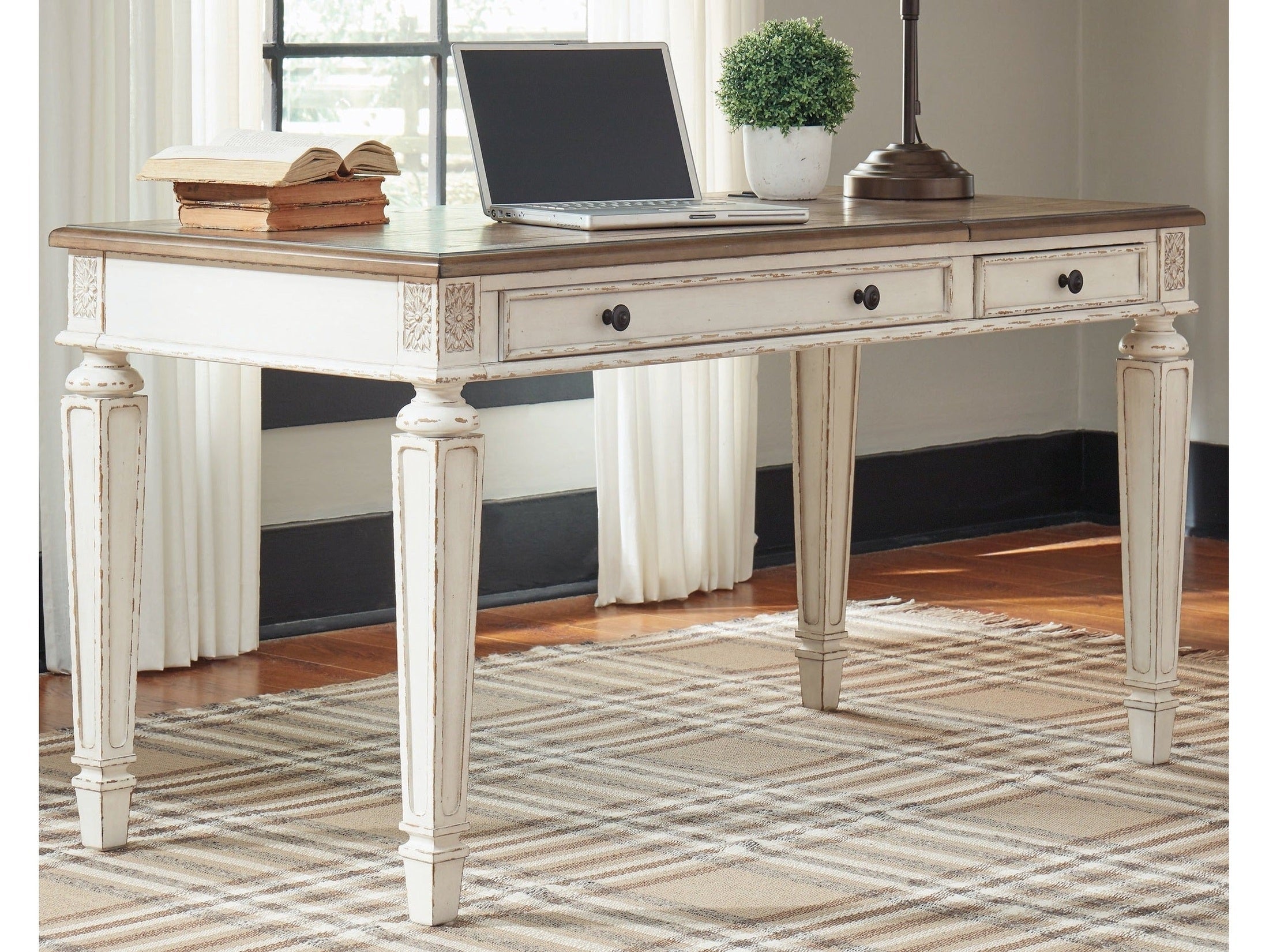 Realyn White/Brown Home Office Lift Top Desk