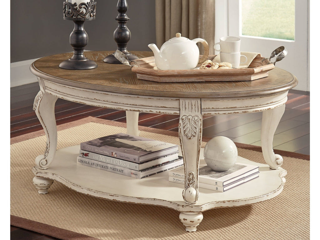 Realyn White/Brown Oval Coffee Table