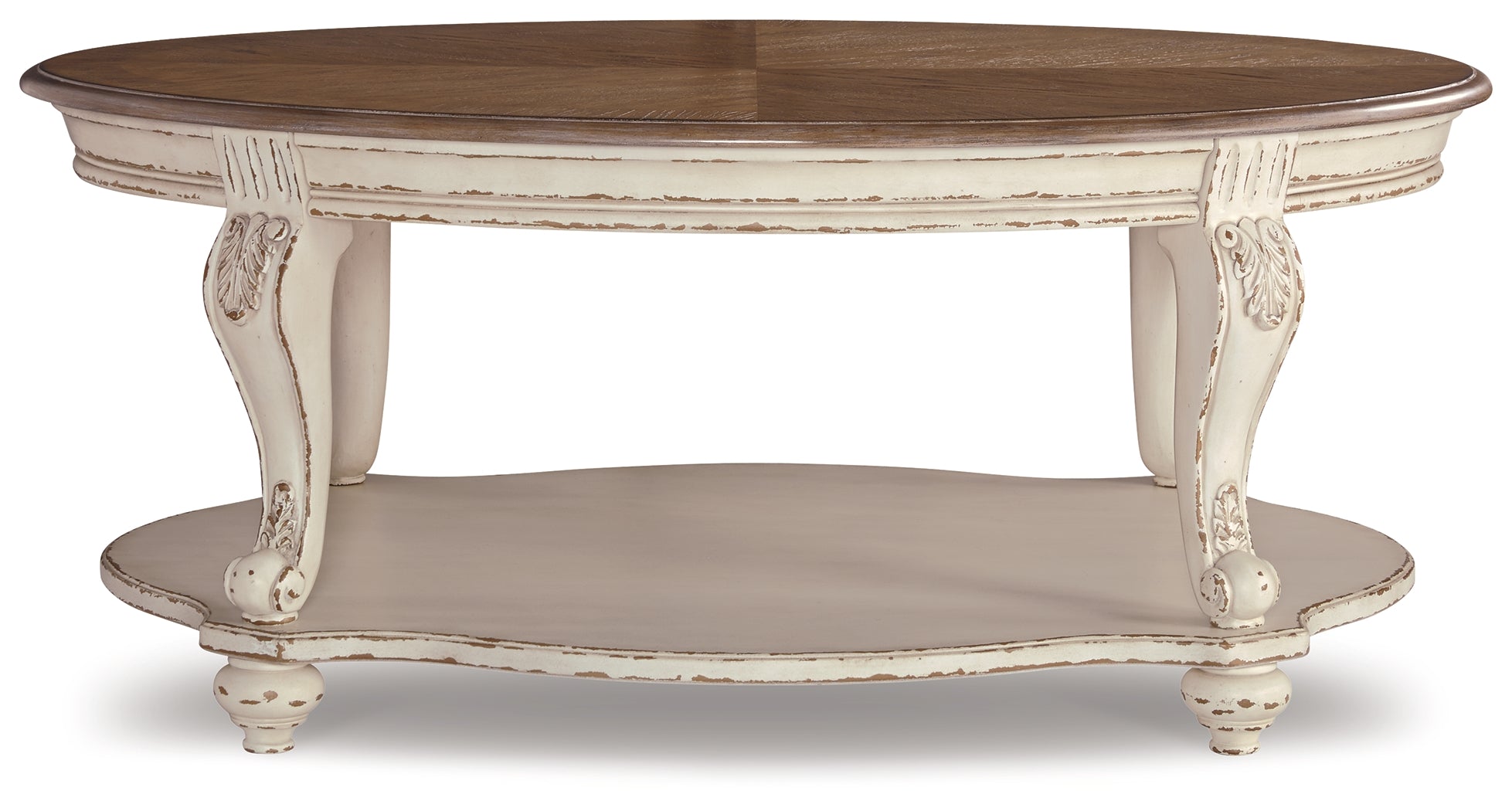 Realyn White/Brown Oval Coffee Table