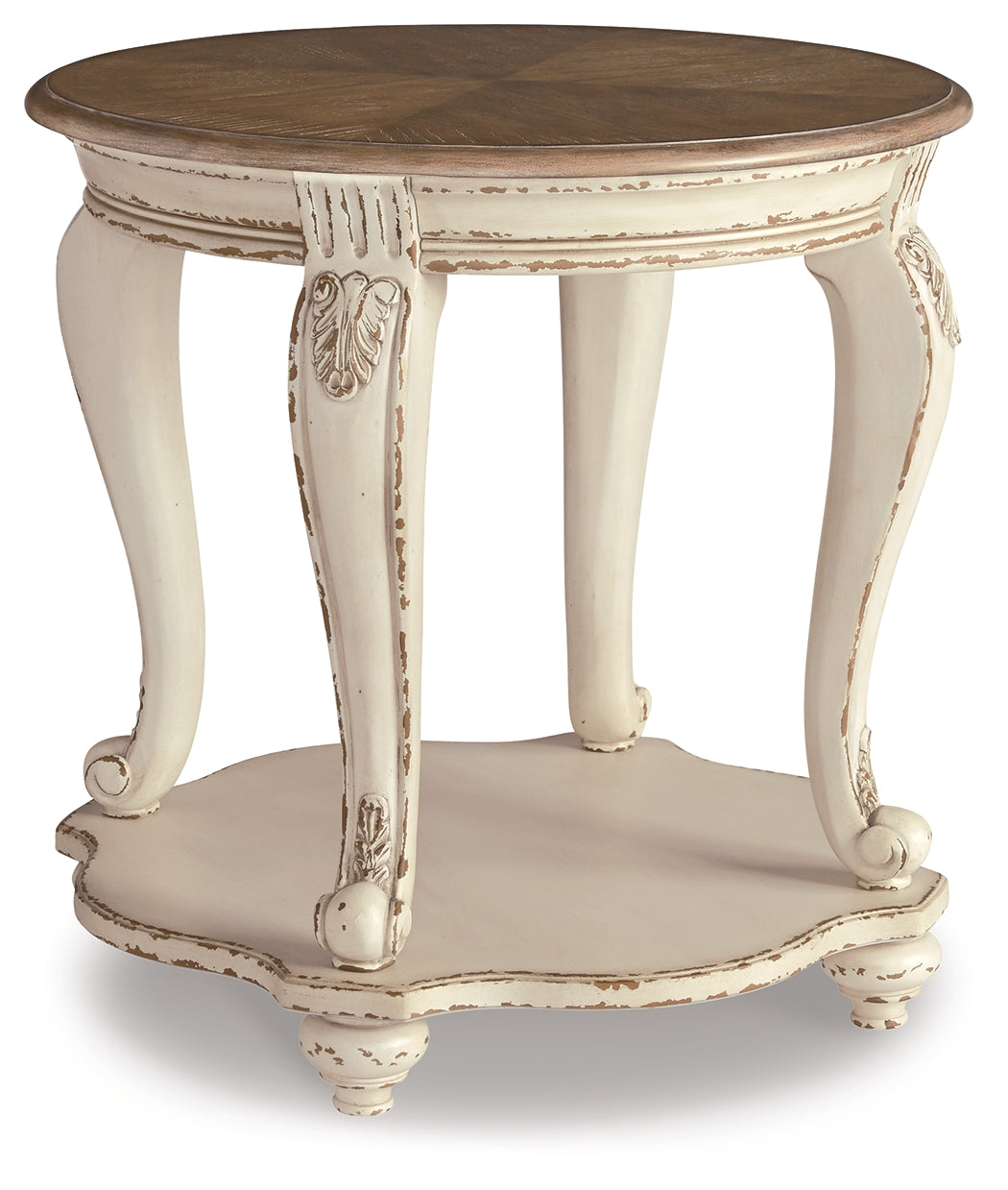 Realyn White & Brown Round End Table