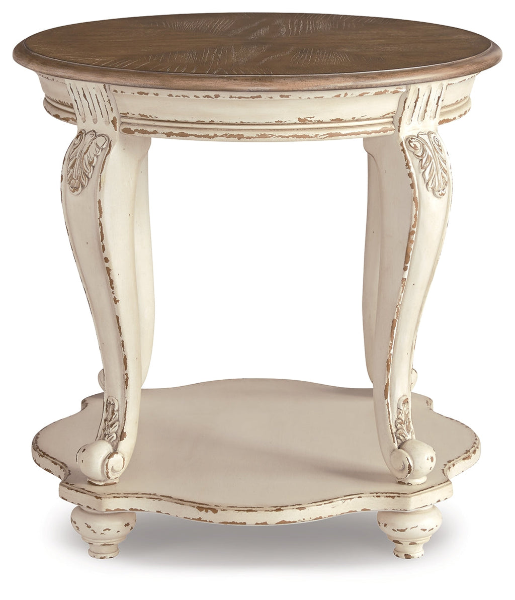 Realyn White & Brown Round End Table