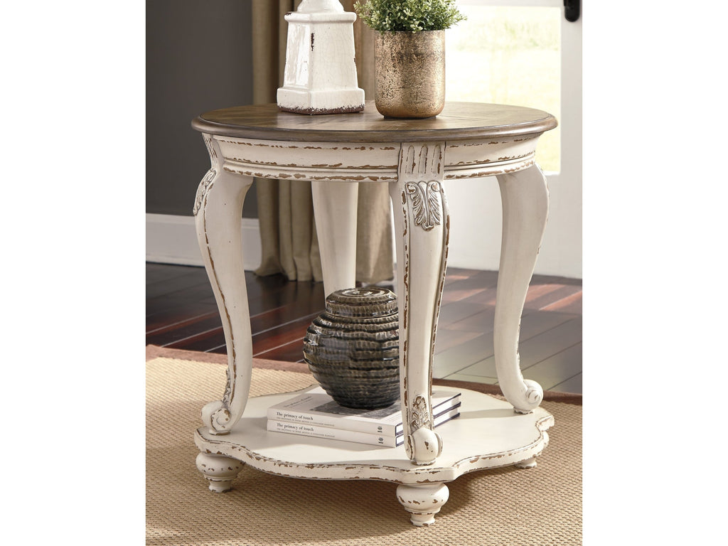 Realyn White & Brown Round End Table