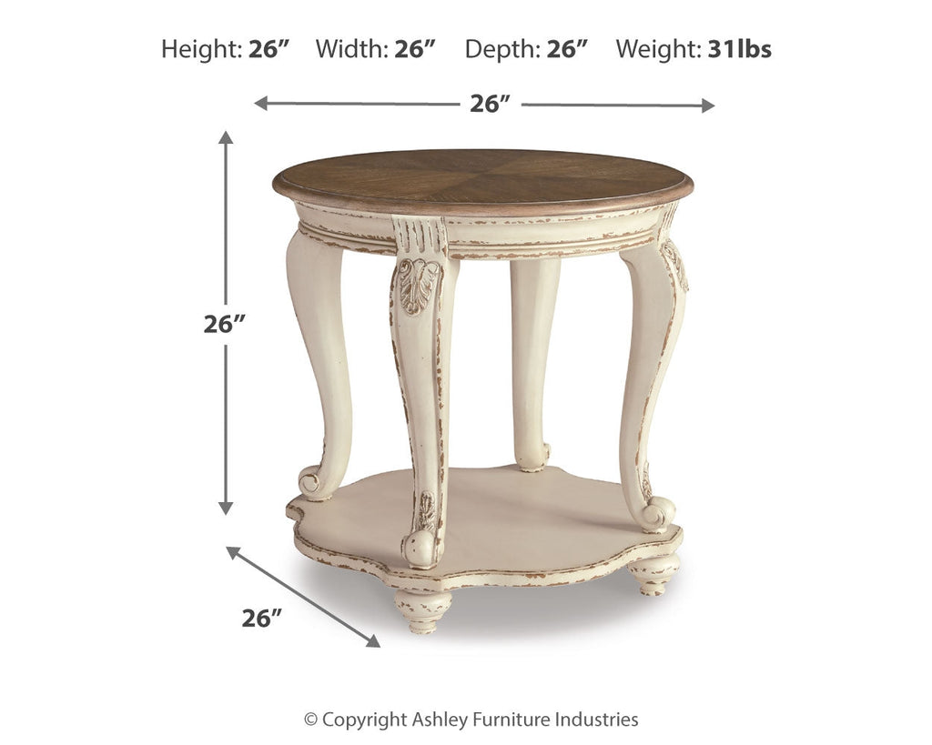 Realyn White & Brown Round End Table