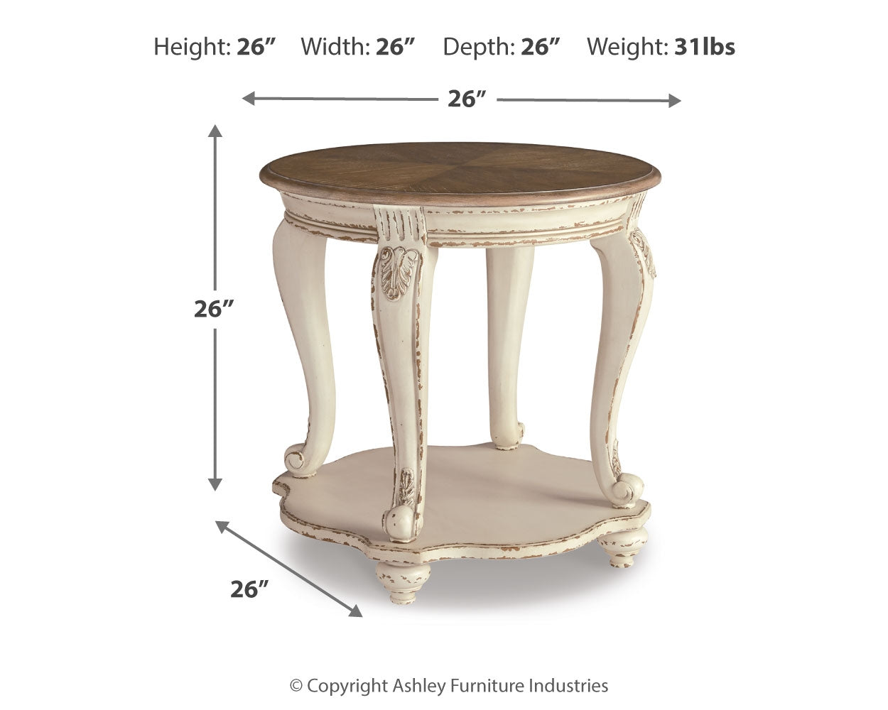 Realyn White & Brown Round End Table