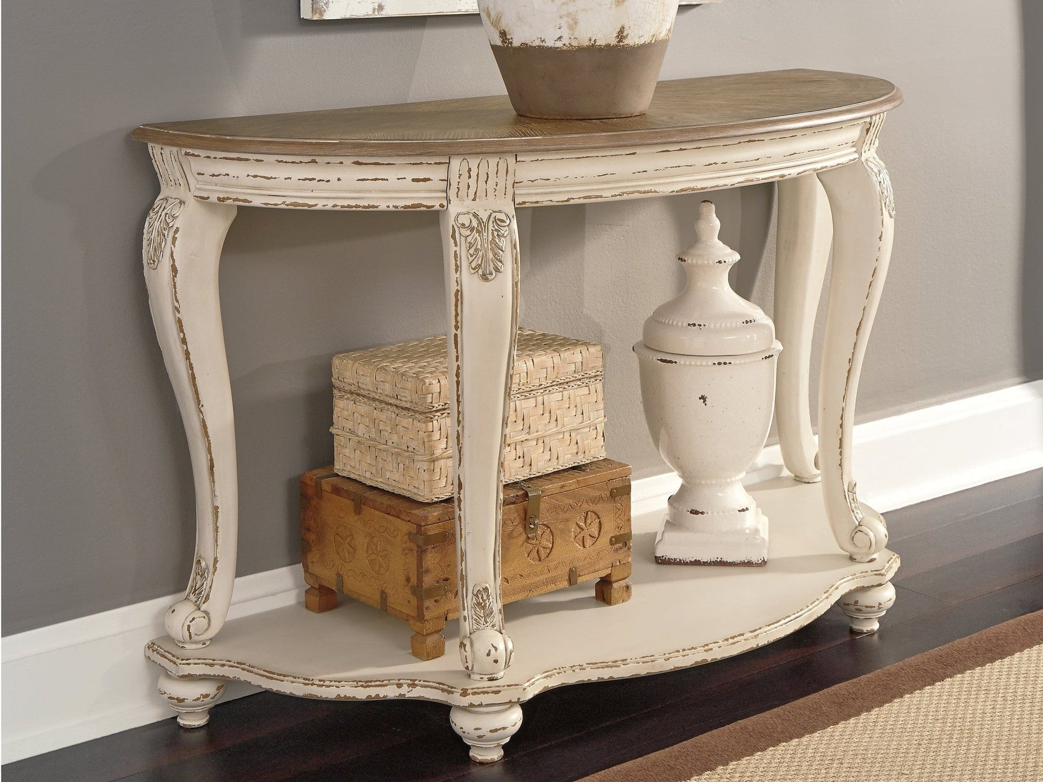Realyn White/Brown Sofa Table