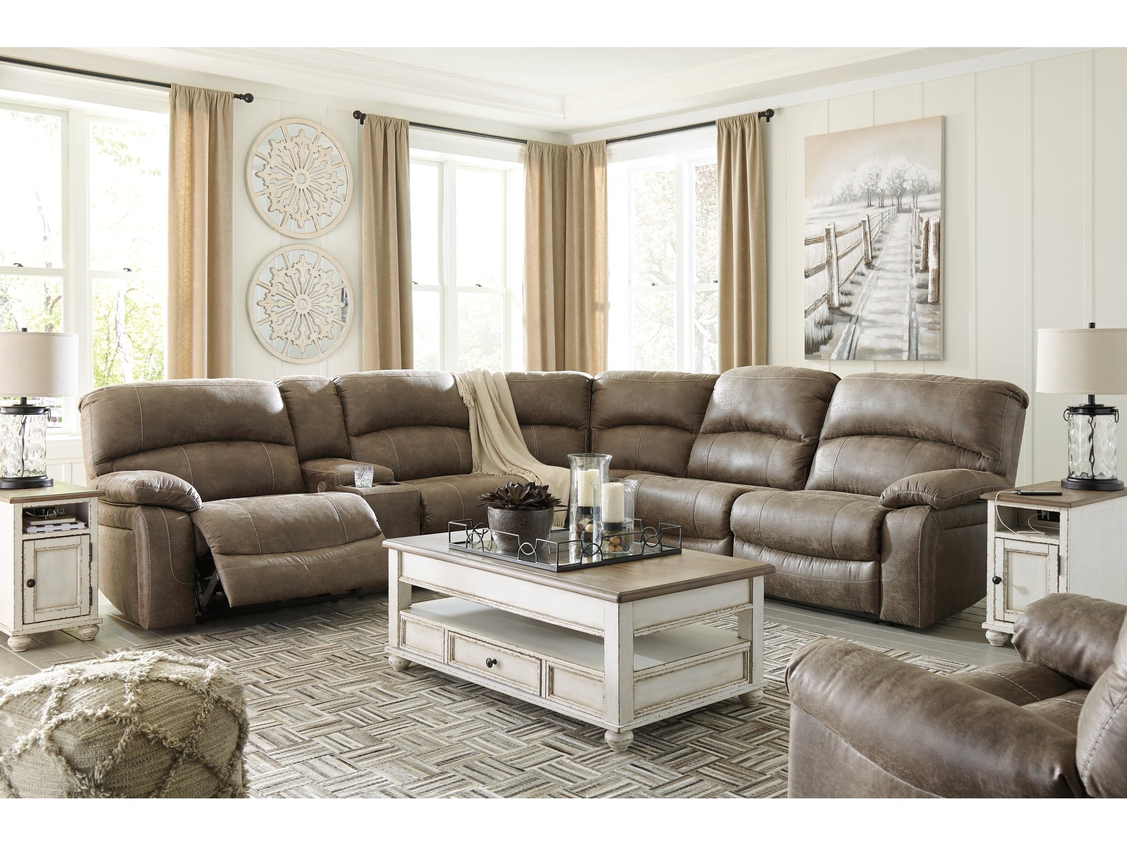 Realyn White Coffee Table and 2 Chairside End Tables