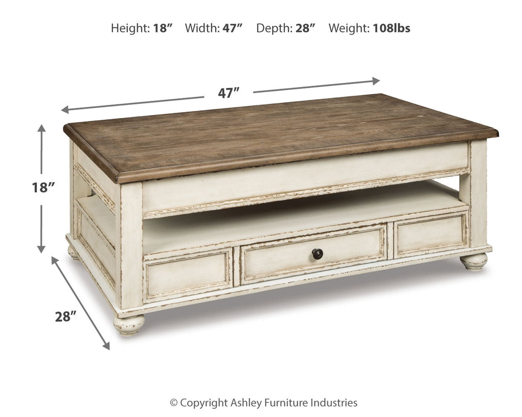 Realyn White Coffee Table and 2 Chairside End Tables