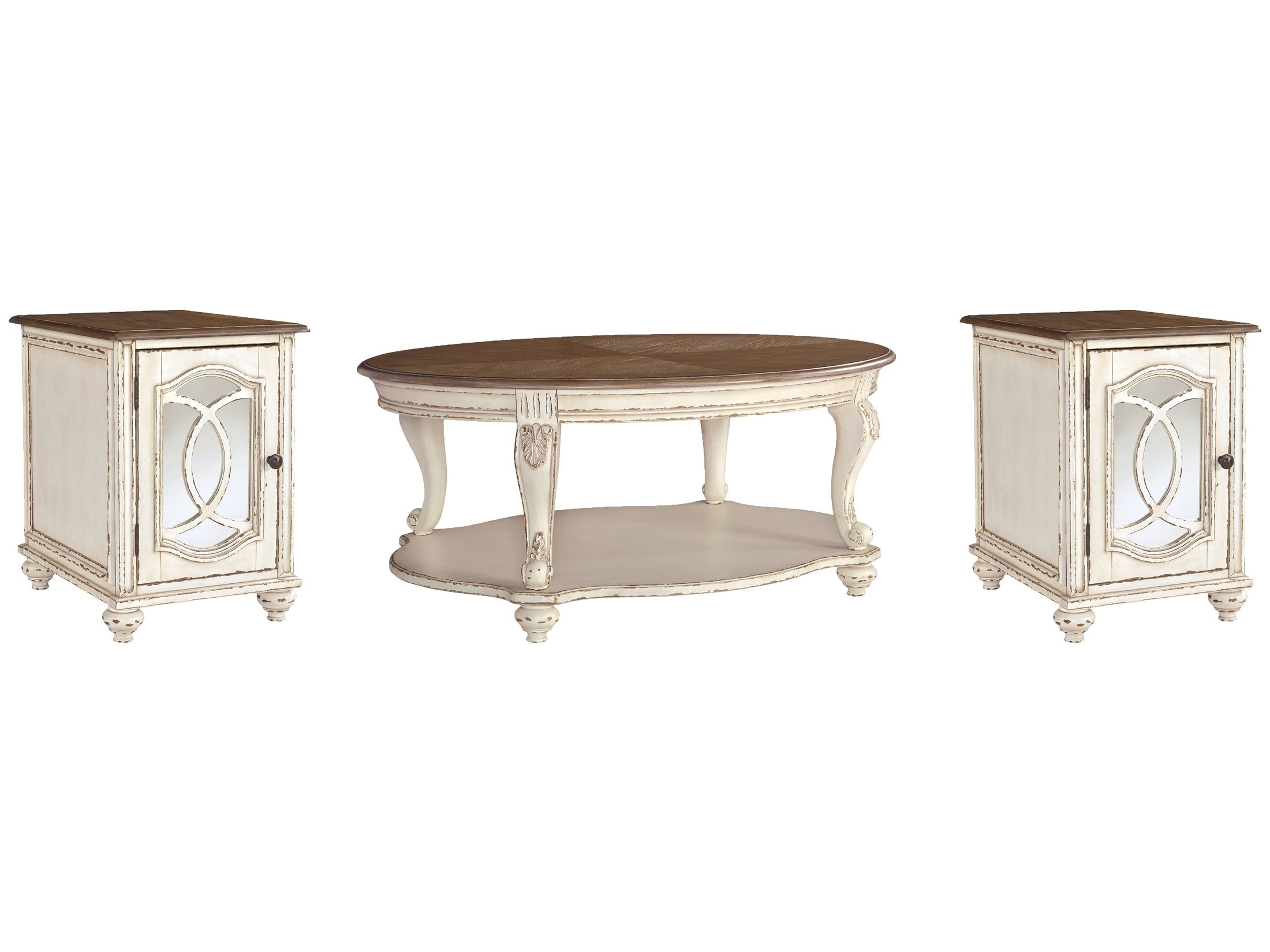 Realyn White Coffee Table and 2 End Tables