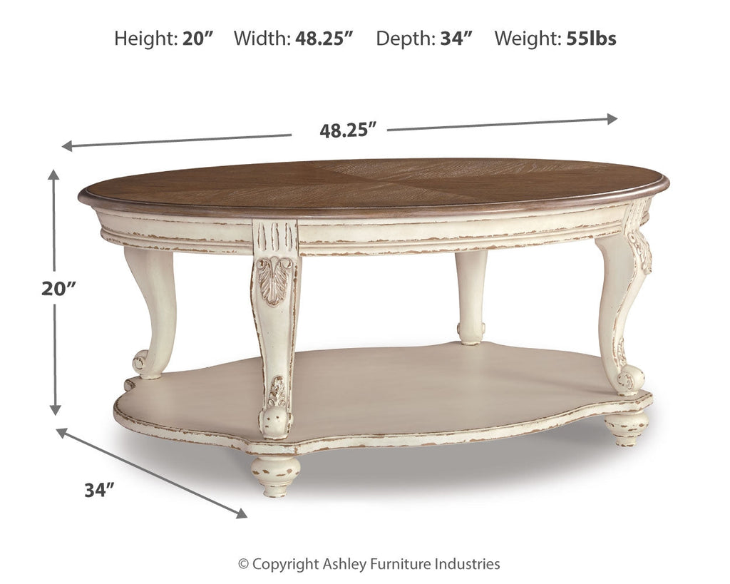 Realyn White Coffee Table and 2 End Tables