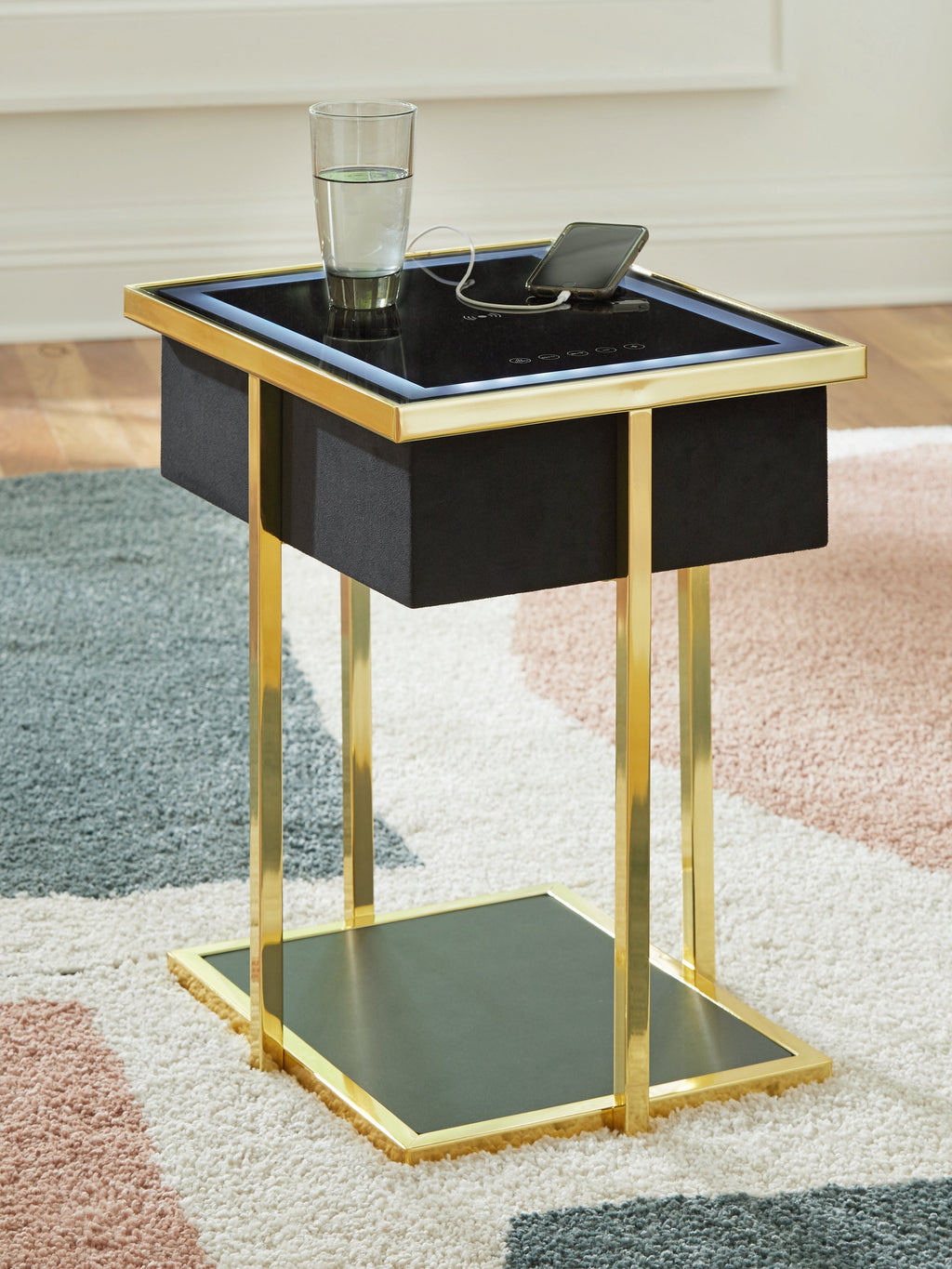 Rexwell Black/Gold Finish Accent Table with Speaker