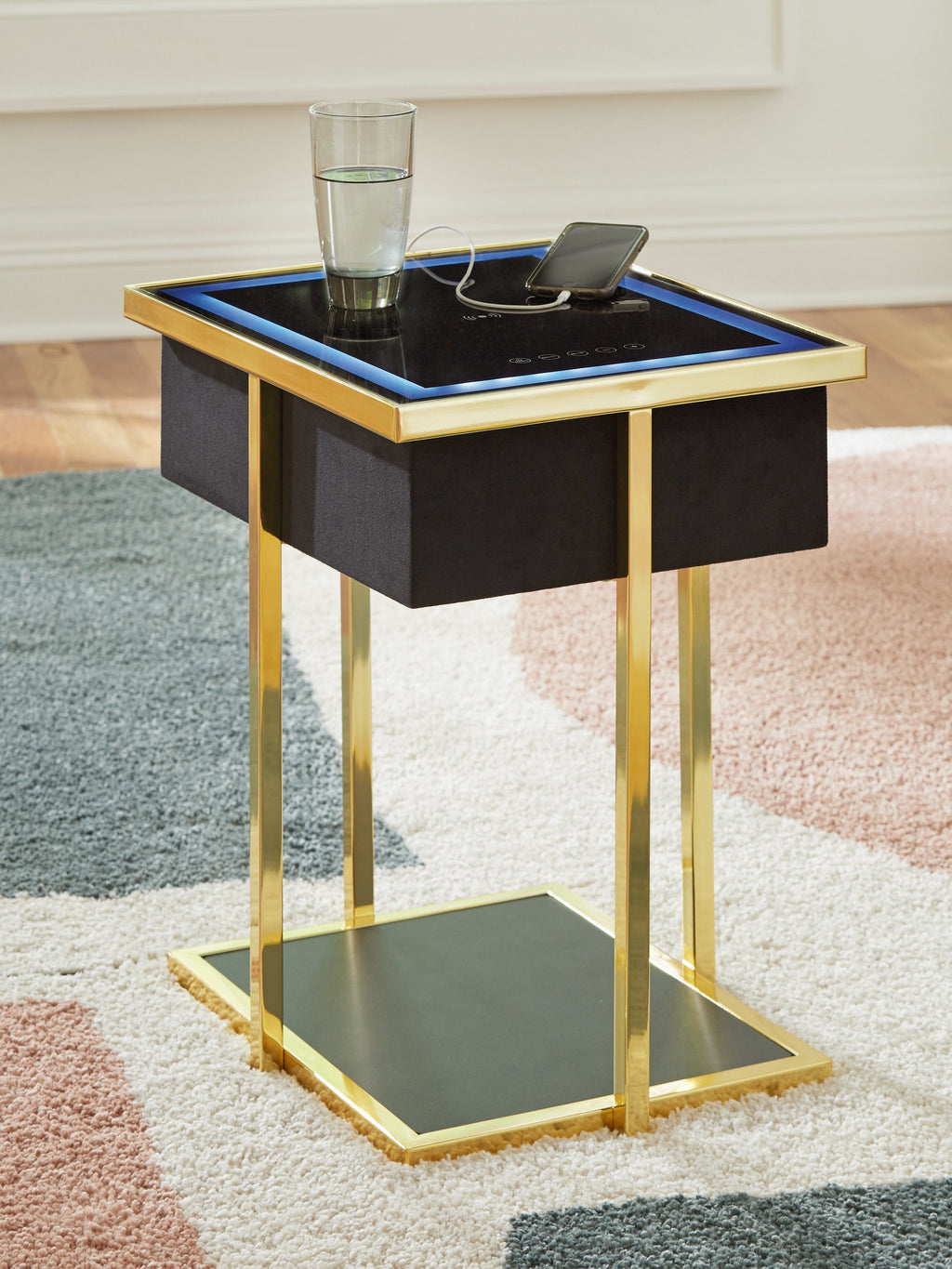 Rexwell Black/Gold Finish Accent Table with Speaker