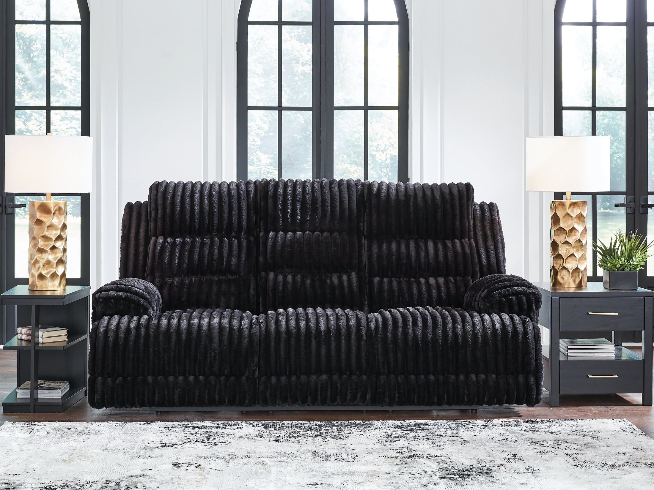 Rhine Falls Onyx Power Reclining Sofa w/Drop Down Table