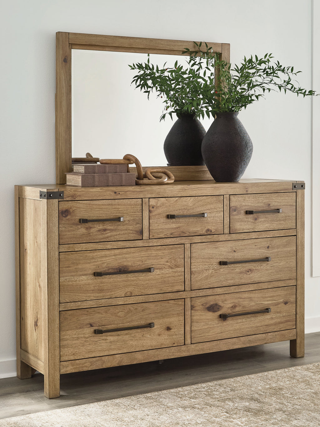Ridgester Light Brown Dresser and Mirror