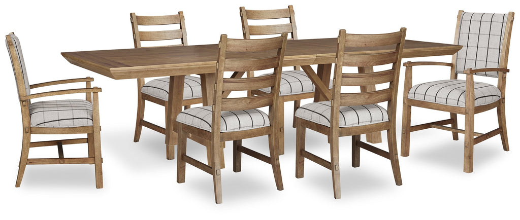 Ridgester Light Extension Dining Table, 2 Arm Chairs and 4 Side Chairs, Brown