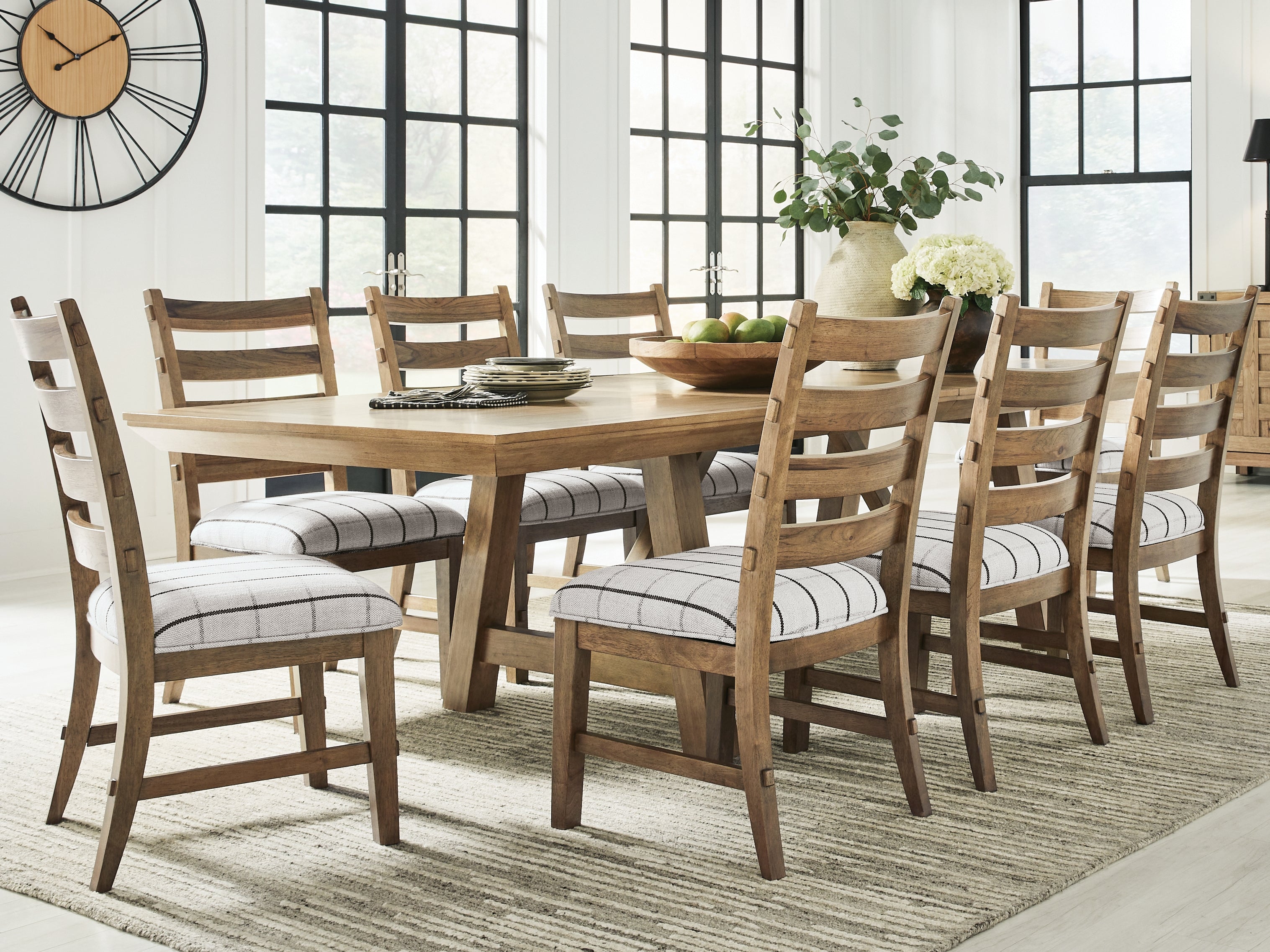 Ridgester Light Brown Extension Dining Table and 8 Chairs