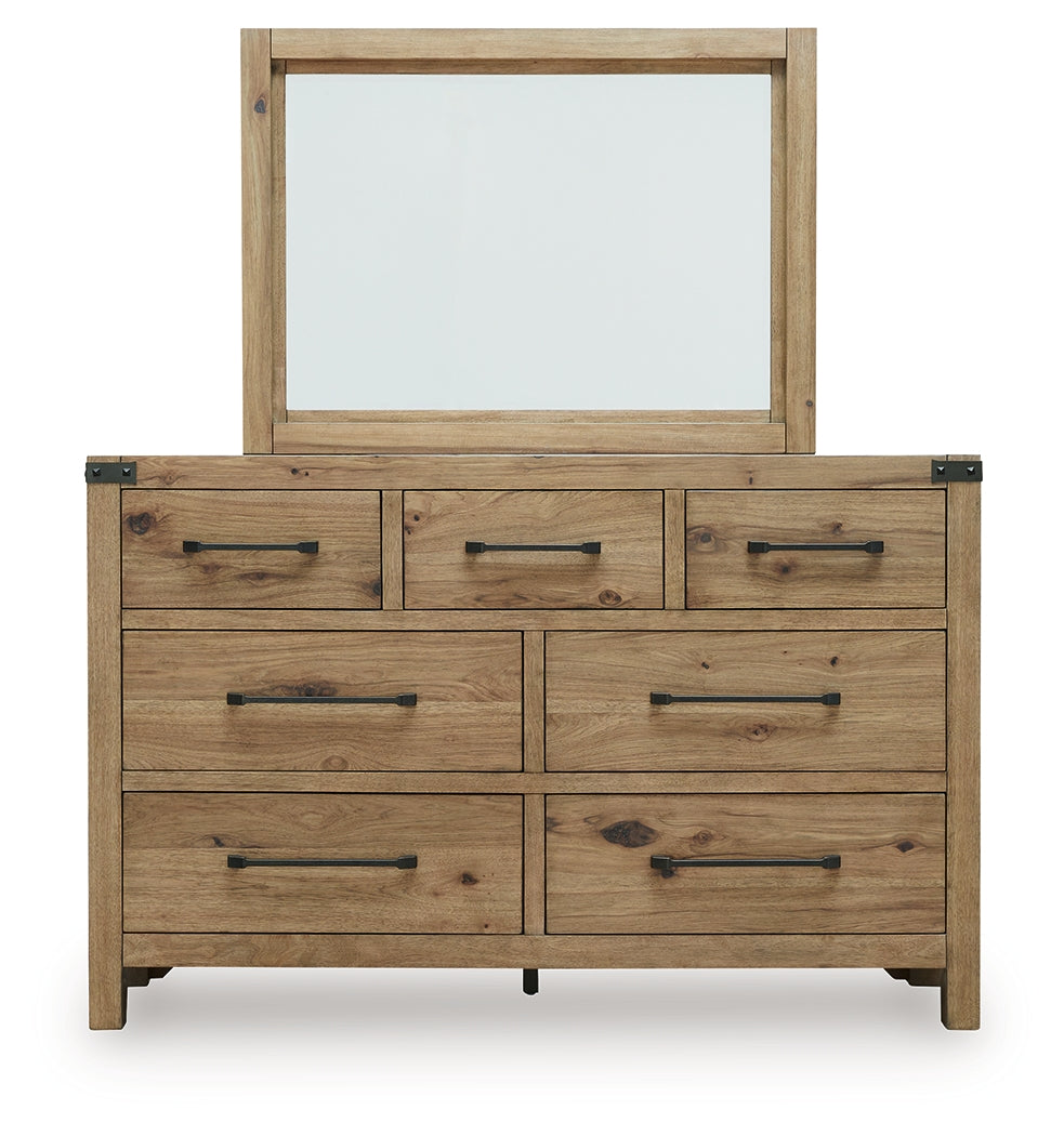 Ridgester Light Brown Queen Panel Bed, Dresser and Mirror