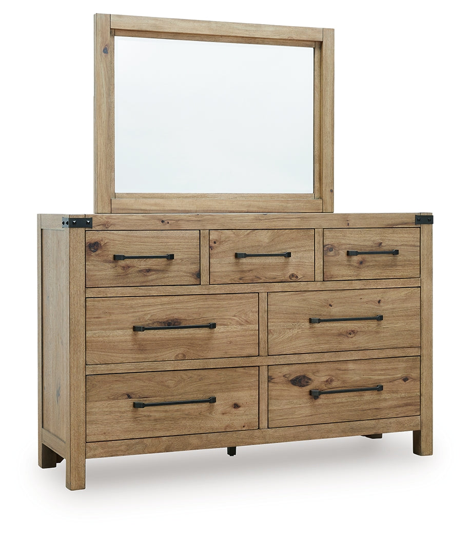 Ridgester Light Brown Queen Panel Bed, Dresser and Mirror