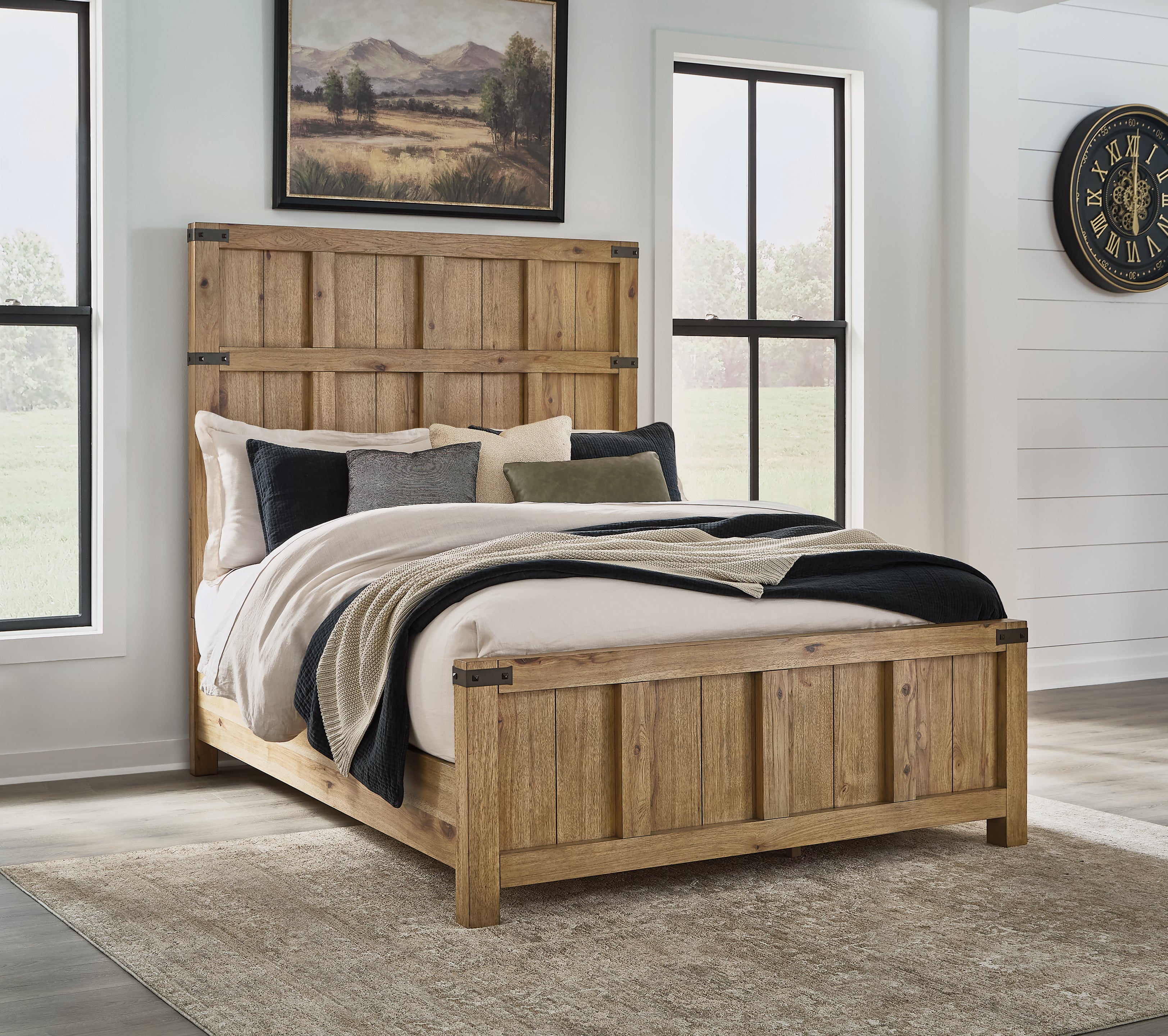 Ridgester Light Brown Queen Panel Bed, Dresser and Mirror