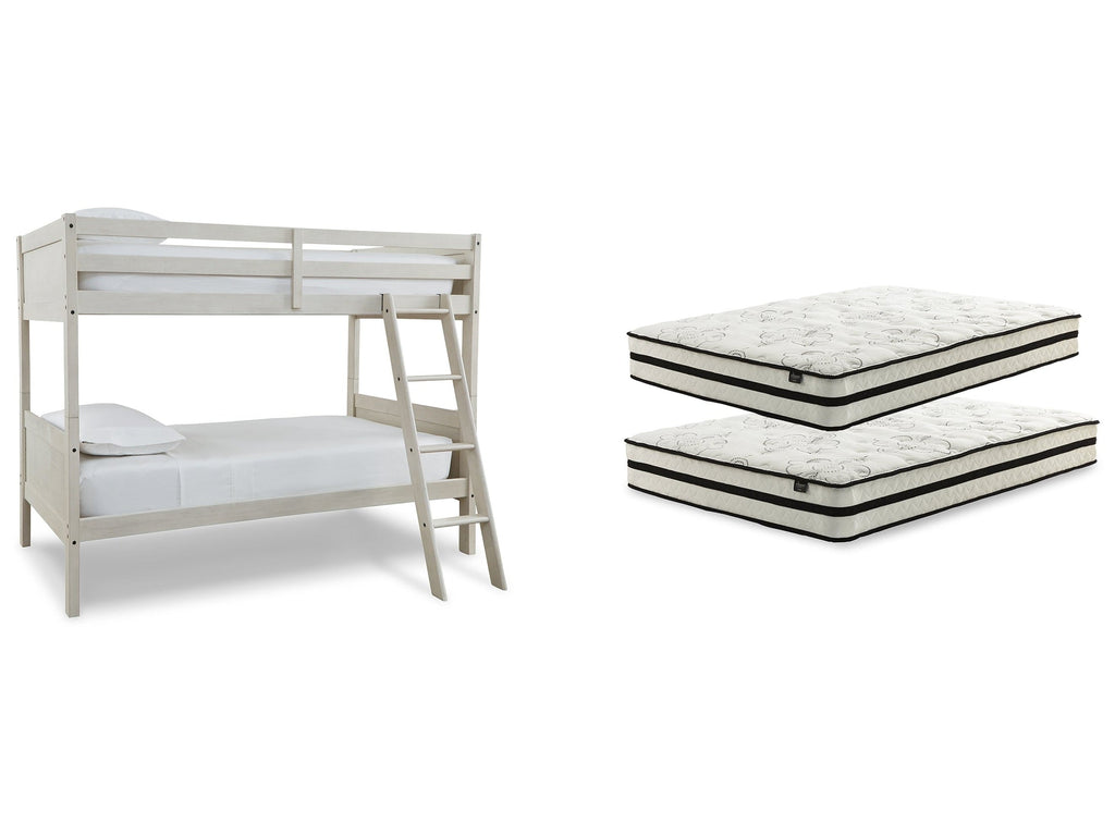Robbinsdale Antique White Bunk Bedroom Set with Mattresses