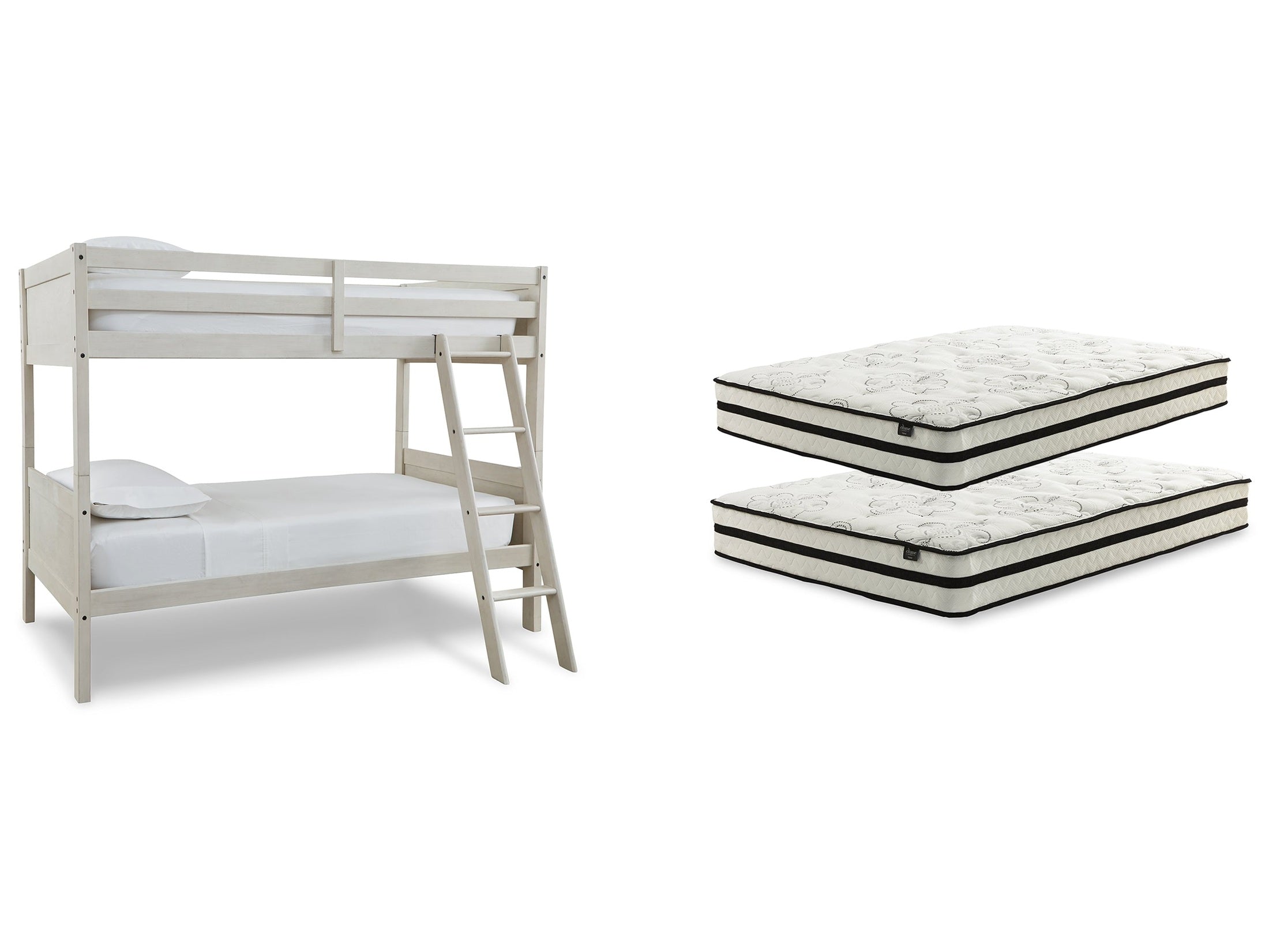 Robbinsdale Antique White Bunk Bedroom Set with Mattresses