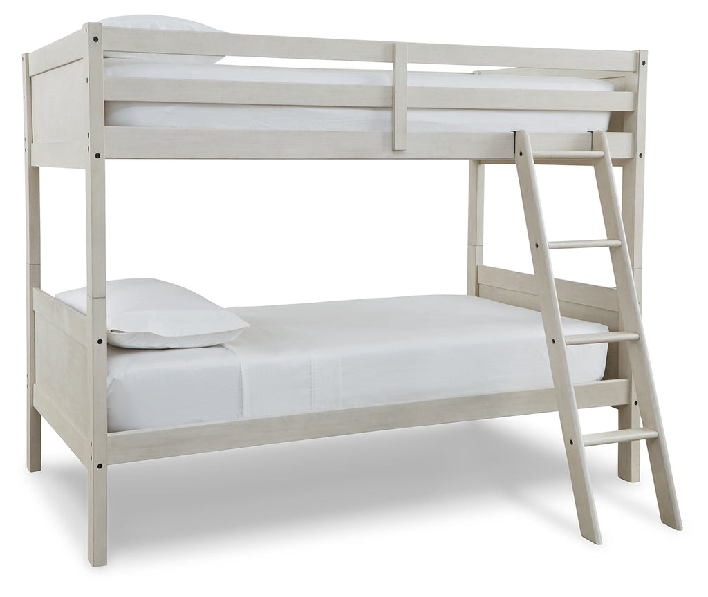 Robbinsdale Antique White Bunk Bedroom Set with Mattresses