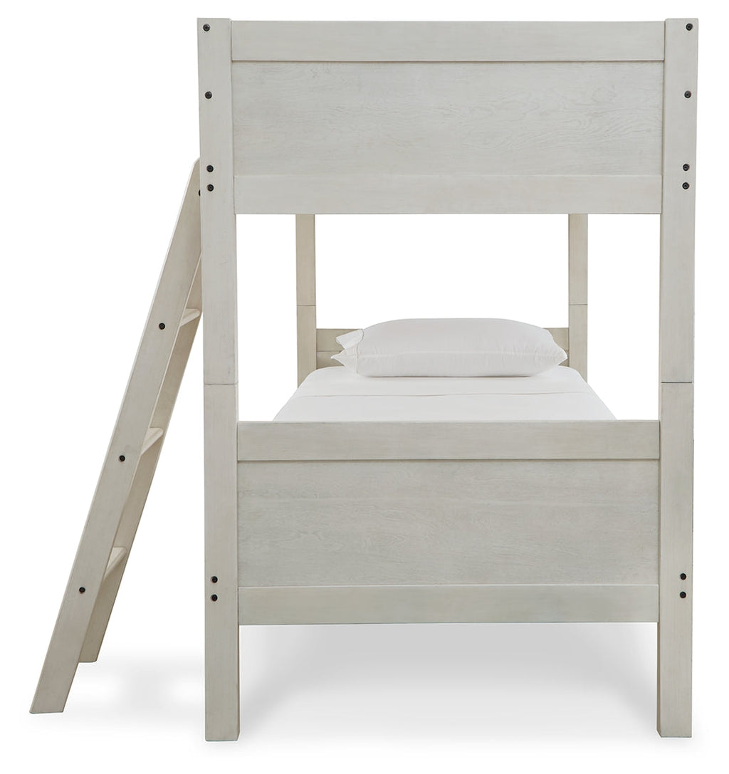 Robbinsdale Antique White Bunk Bedroom Set with Mattresses