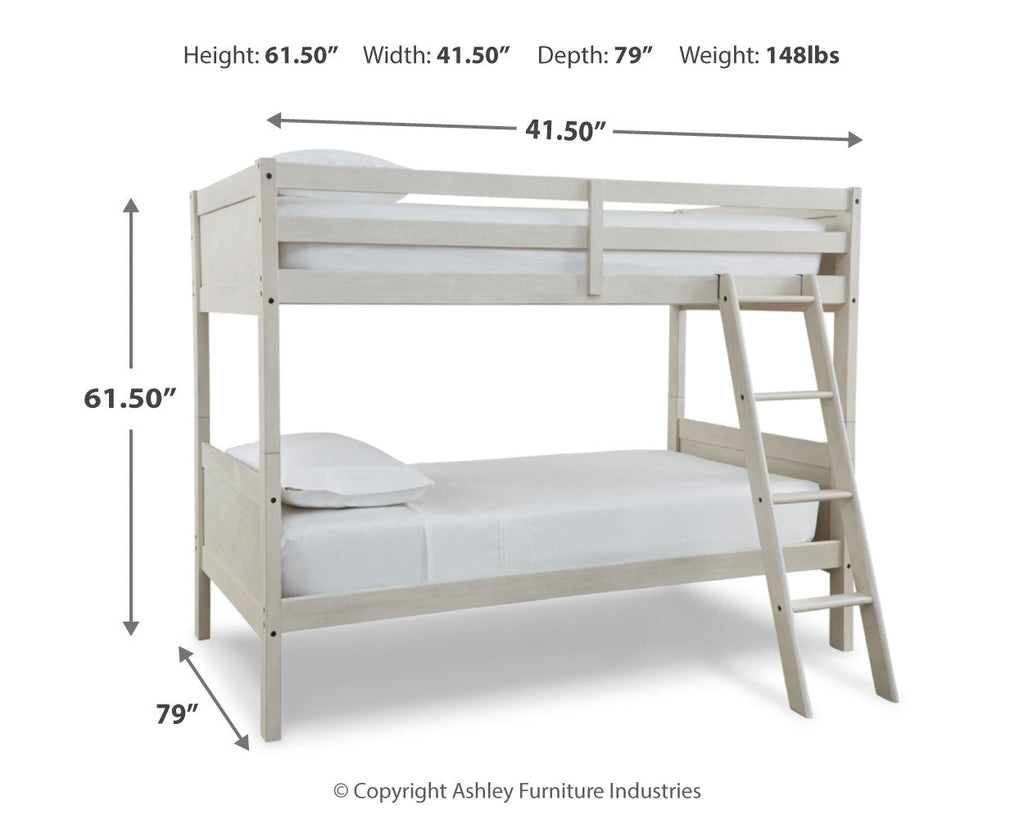 Robbinsdale Antique White Bunk Bedroom Set with Mattresses