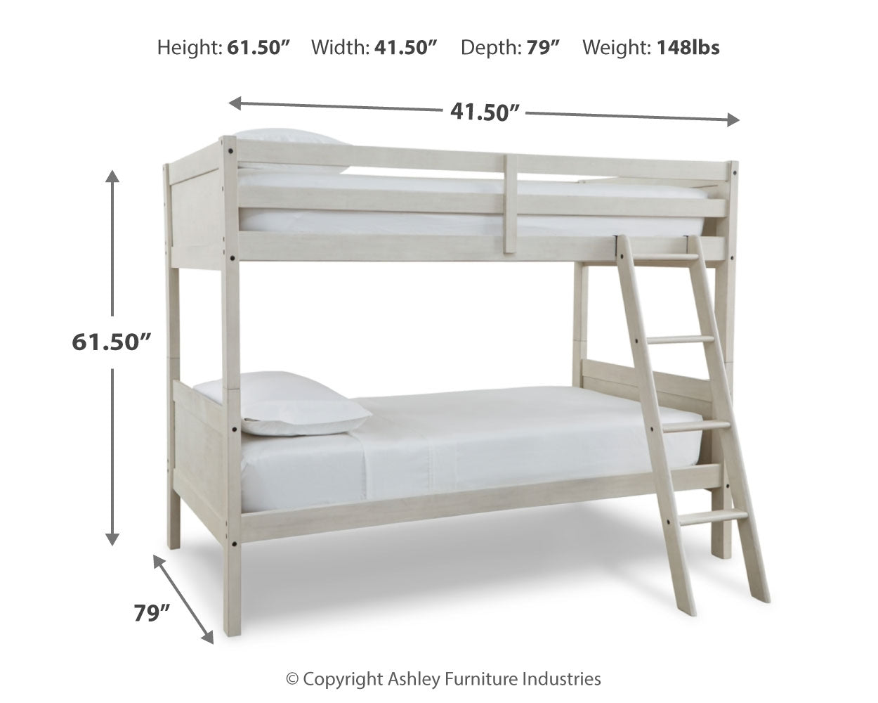 Robbinsdale Antique White Bunk Bedroom Set with Mattresses