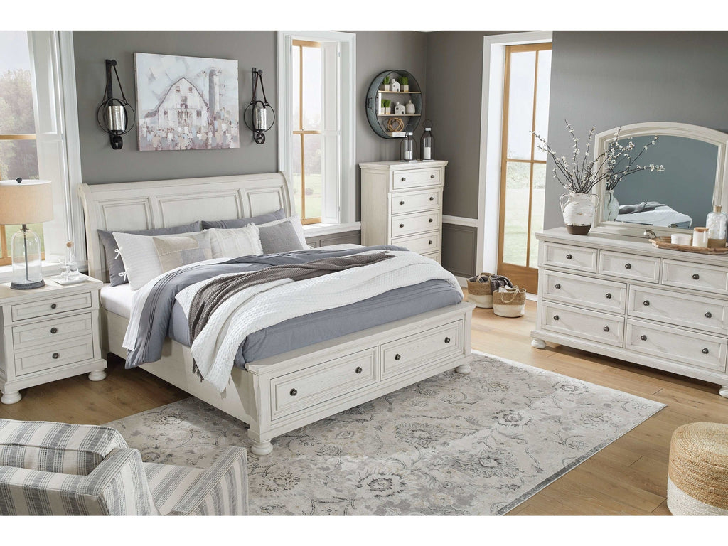 Robbinsdale Antique White Cal. King Sleigh Storage Bedroom Sets