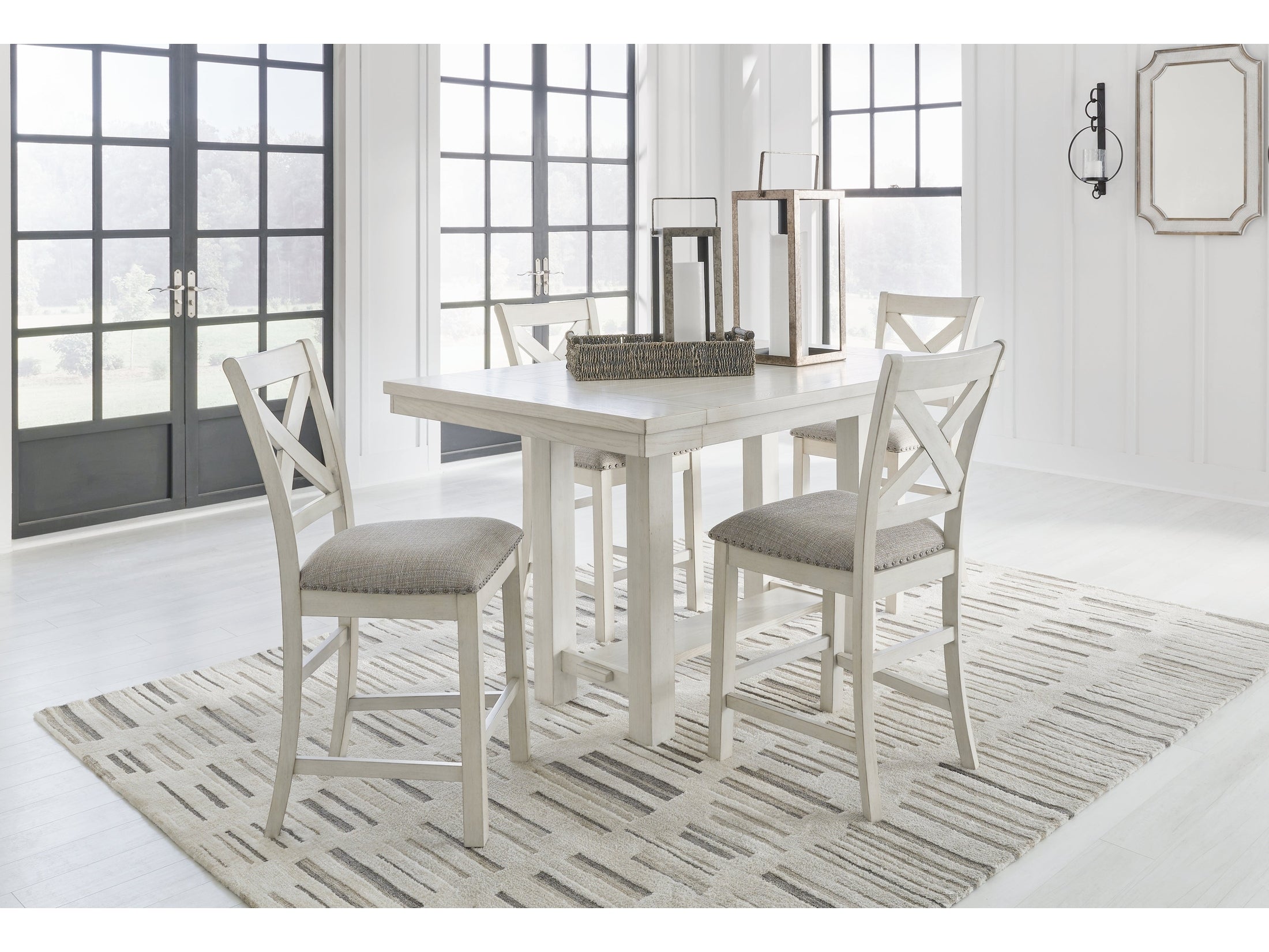 Robbinsdale Antique White Counter EXT Table and 4 Barstools