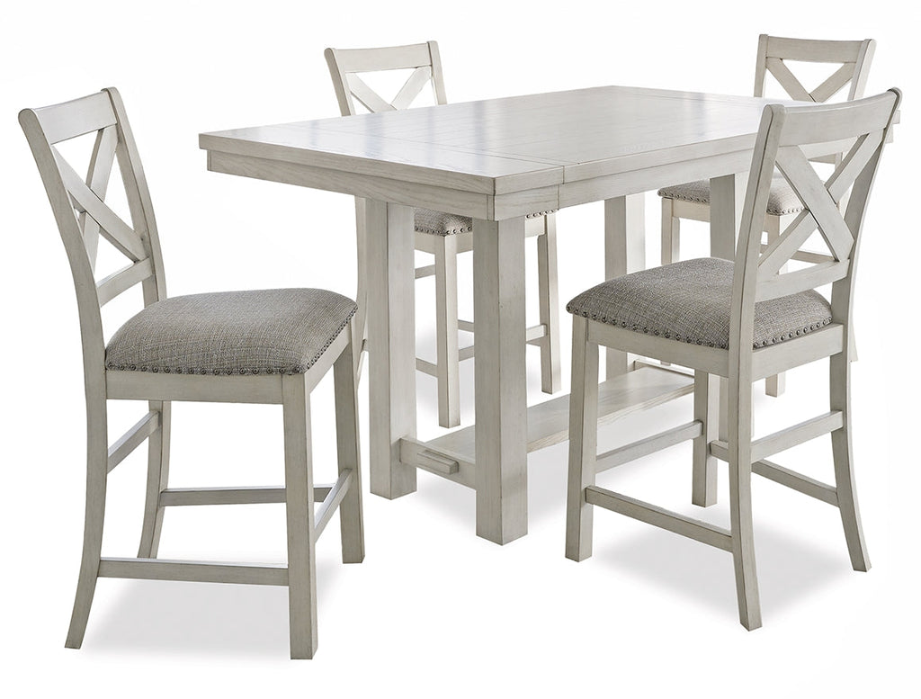 Robbinsdale Antique White Counter EXT Table and 4 Barstools