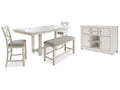 Robbinsdale Counter Height Dining Table, 2 Barstools, Bench and Server, Antique White