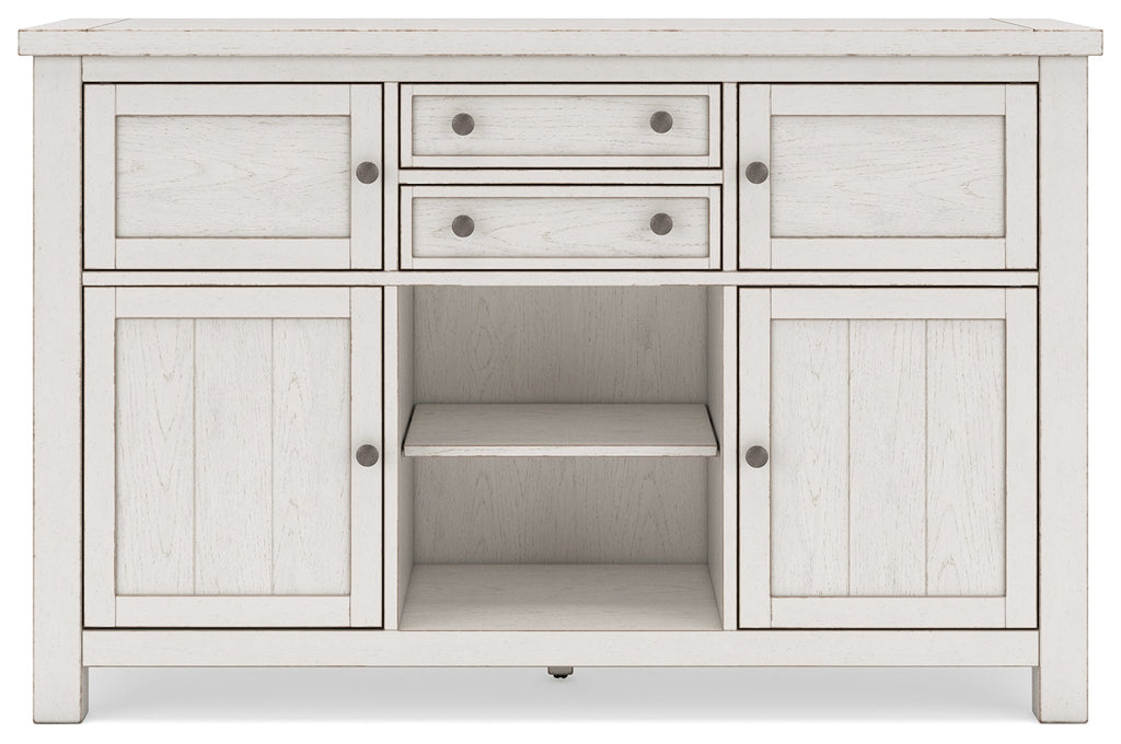 Robbinsdale Counter Height Dining Table, 2 Barstools, Bench and Server, Antique White