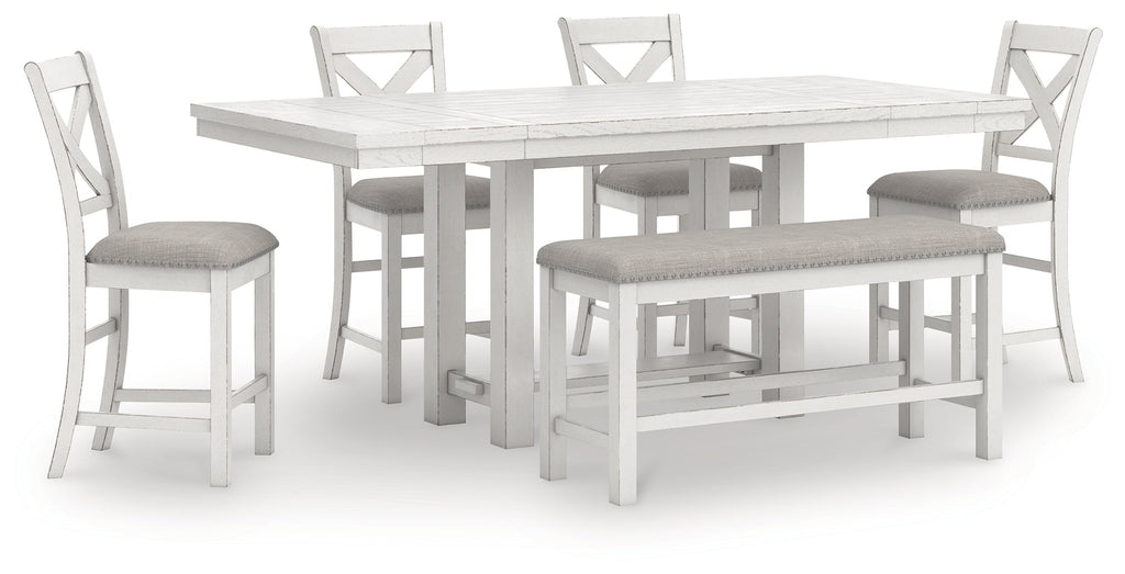 Robbinsdale Counter Height Dining Table, 4 Barstools and Bench, Antique White