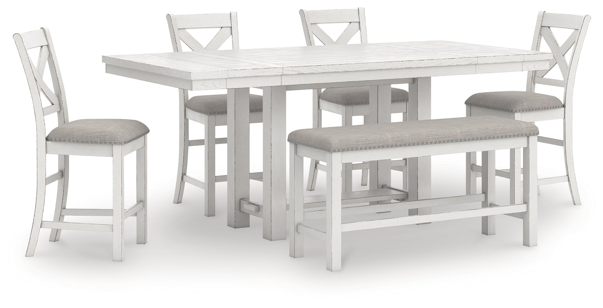Robbinsdale Counter Height Dining Table, 4 Barstools and Bench, Antique White